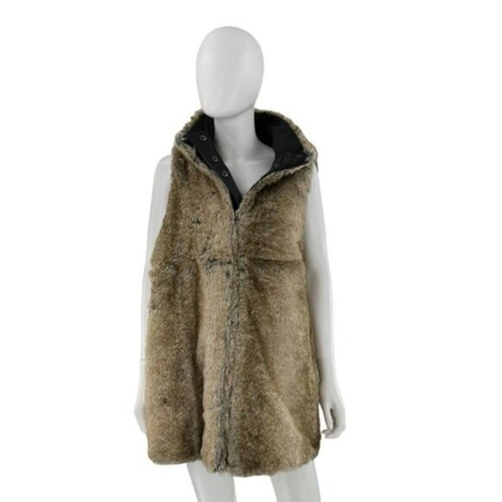 Tuckernuck NEW Faux Fur Reversible Full Zip Baker Brown Tan Vest Size M - Picture 3 of 9